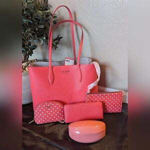 Kate Spade All Day Large Leather Tote and Accessory Set in PEACH MELBA - NWT